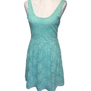 - Guess mini lace dress fit flare stretchy mint green sleeveless size Small